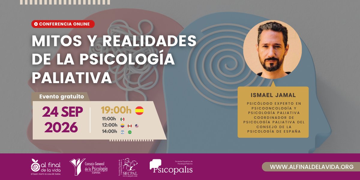 secpal_'s tweet photo. 📌 Nueva sesión de SEPP-Psicopalis y #AlFinaldelaVida: 'Mitos y realidades de la psicología paliativa'

💬 Con Ismael Jamal, experto en psicooncología y psicología paliativa

📆 24 Septiembre
⏰ 19:00 (hora española)
💻 Sesión online gratuita

➕ INFO 👉 https://t.co/fkpKXq6FaM https://t.co/HQgkKJsQvu