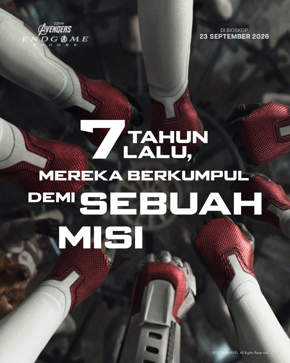 MarvelIndonesia's tweet photo. 7 HARI LAGI! Marvel Studios' Avengers Endgame: Encore hadir di bioskop 23 September 2026. Amankan tiketmu mulai BESOK! #AvengersEndgameEncore https://t.co/SKTyDS3rr5