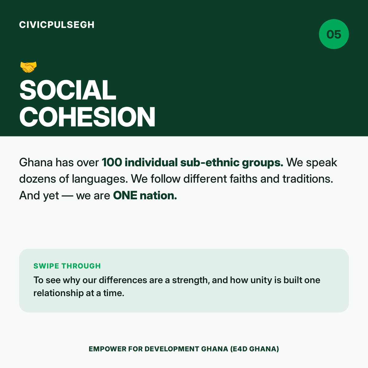e4dghana's tweet photo. Ghana’s strength is in our diversity.

With over 100 individual sub-ethnic groups, many languages, faiths and traditions, our differences can bring us together, not divide us.

(1/2) 

#CivicPulseGH #SocialCohesion #Ghana #E4DGhana https://t.co/NKv96LycLY