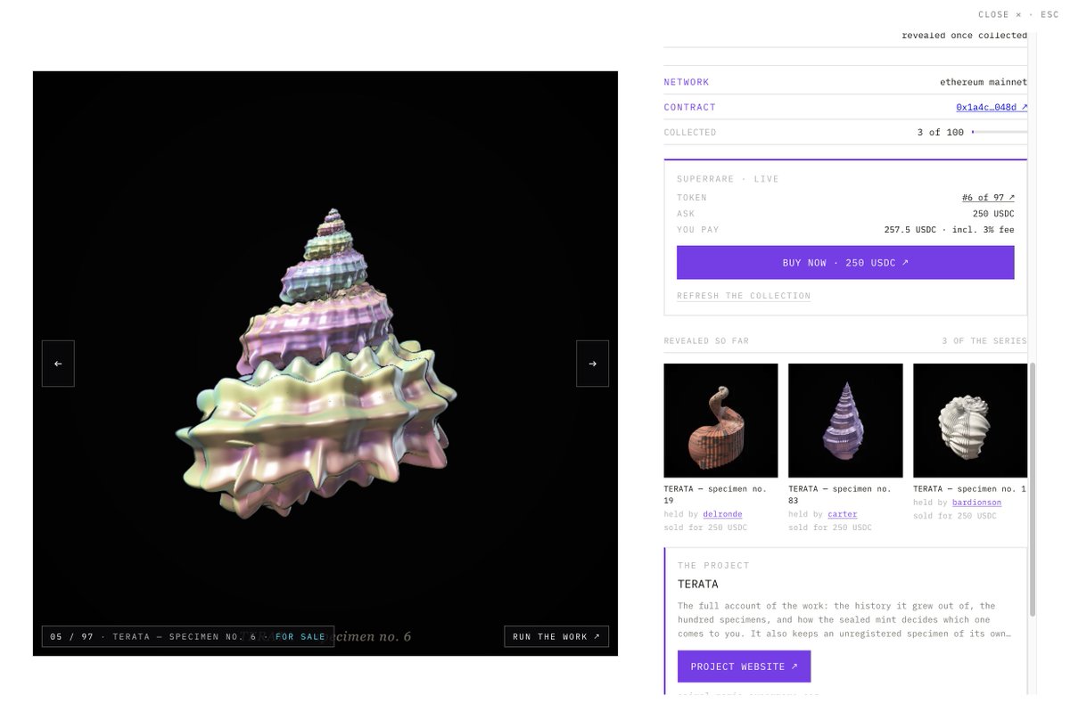 tyaagnliu's tweet photo. @quasimondo’s piece on ./spiral, TERATA, returns to a 2015 project by the artist, in which he harvested over half a million stray images from the Internet Archive’s book-digitisation process: everything its text recognition couldn’t read, from illustrations and photographs to diagrams and decorative ornaments.

A kind of digital beachcombing 🏖️🐚

250 USDC, available to mint via the ./spiral website, built with SR Studio by @SuperRare.