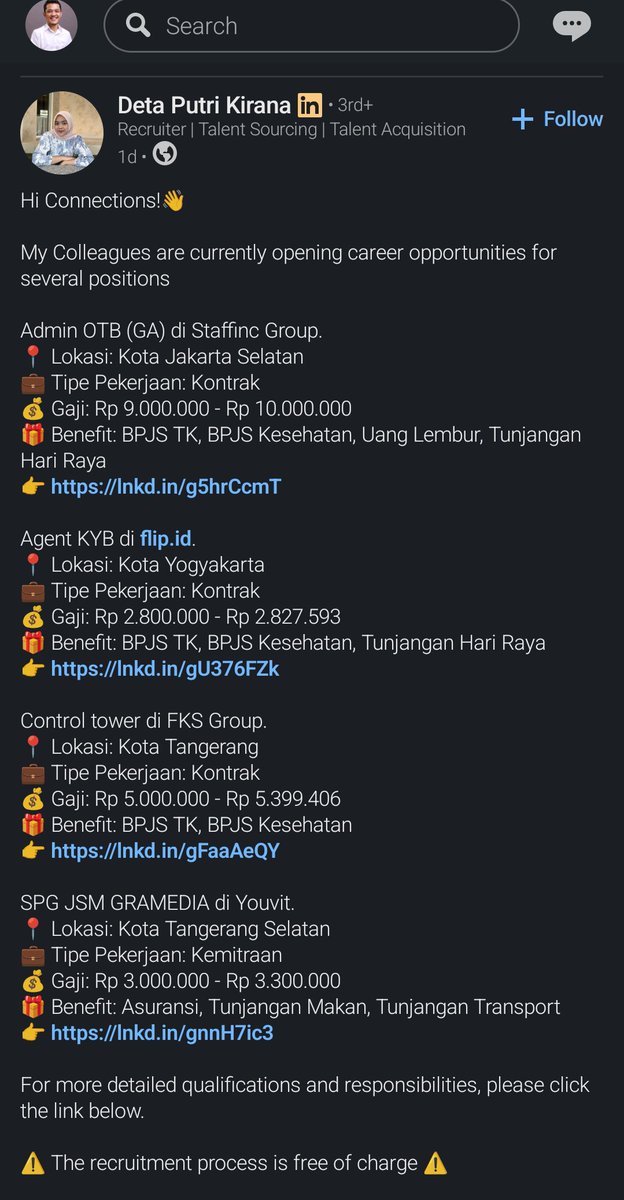 glrhn's tweet photo. Mulai sekarang kalau gw liat loker kayak gini, akan gw share.

Please note, gw akan banyak share dari LinkedIn, jadi sebisa mungkin kalian punya akunnya ya. 
https://t.co/IVqZ1YKNSy https://t.co/cYEt48qmCS