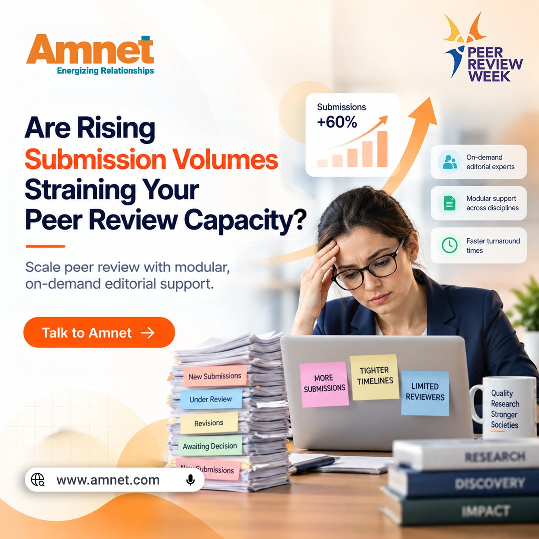 Amnetsys's tweet photo. Can your peer review workflow keep up with the scale, complexity, and speed of today’s research?
This #PeerReviewWeek2026, explore Amnet’s human-centered, technology-enabled managed peer review model, bringing together AI, editorial expertise, human-in-the-loop oversight, and structured governance to support a fair, rigorous, and accelerated review process.
Explore: https://t.co/gWP1WIyQbi
#ManagedPeerReview #PeerReview #ScholarlyPublishing #Amnet