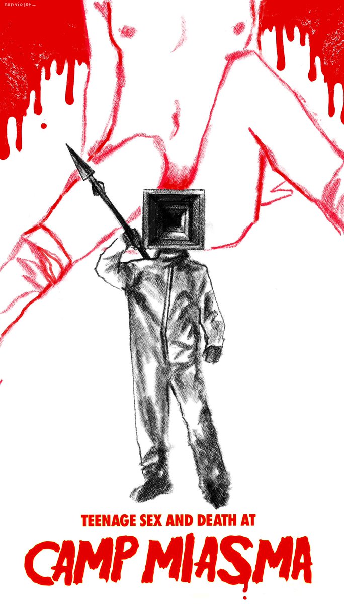 nonviolet_'s tweet photo. watched Camp Miasma yesterday and wanted to illustrate a poster for it. I love little deaths design and the film is a lot of fun. reuploaded after fixing a mistake https://t.co/MWSBtCeSqW