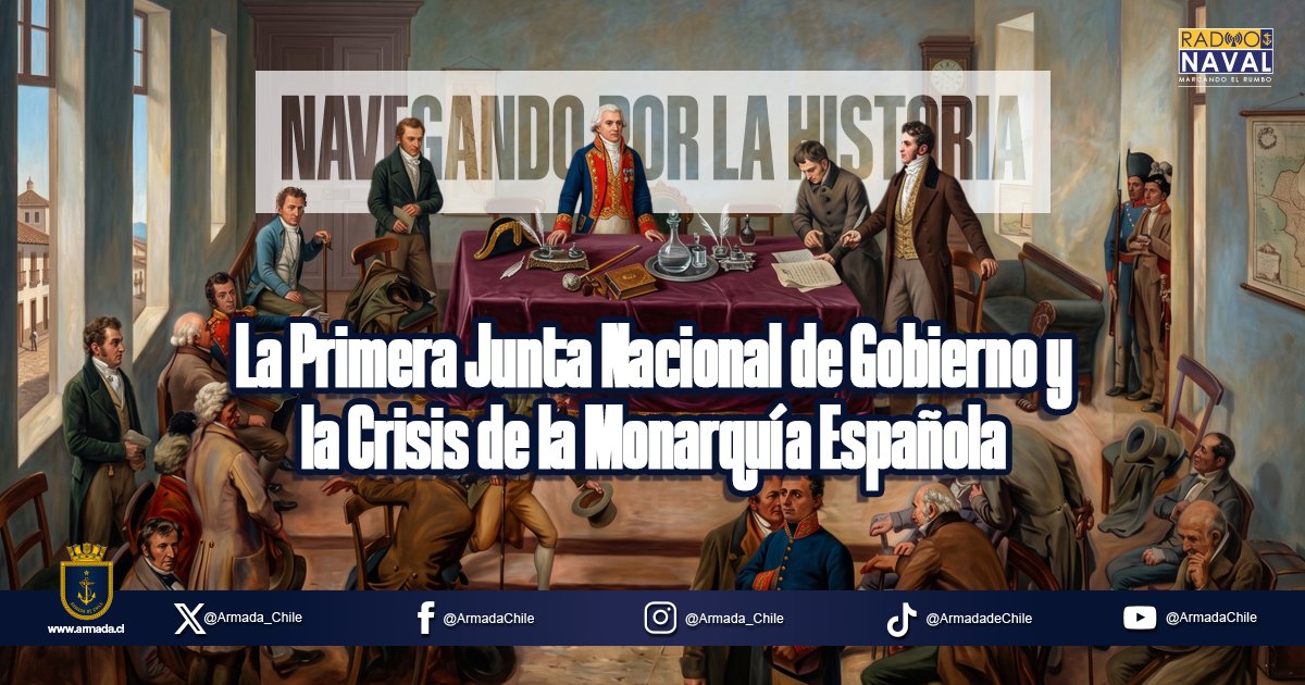 RadioNaval's tweet photo. HOY 11:00
¿Sabías que el primer paso hacia nuestra independencia fue jurar lealtad al Rey de España? 🤔 

Descubre en "Navegando por la Historia" los detalles de la Primera Junta de Gobierno y la crisis monárquica. 🇨🇱 

https://t.co/EkleIQAqMC

#HistoriaDeChile #PrimeraJunta https://t.co/0eUK568R9v