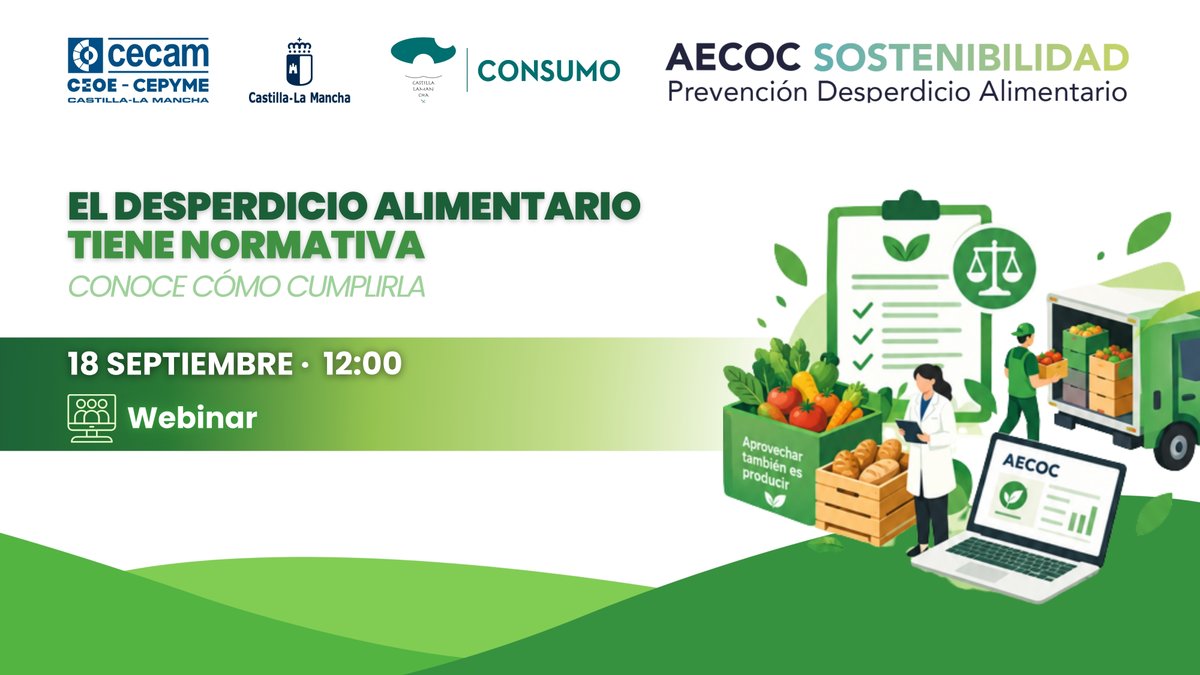 _CECAM's tweet photo. La Confederación Regional celebra mañana un webinar gratuito, dirigido a los agentes de la cadena alimentaria de Castilla-La Mancha, donde se abordará la normativa vigente y las herramientas para facilitar su cumplimiento

🔗 https://t.co/MGhVtziKhP