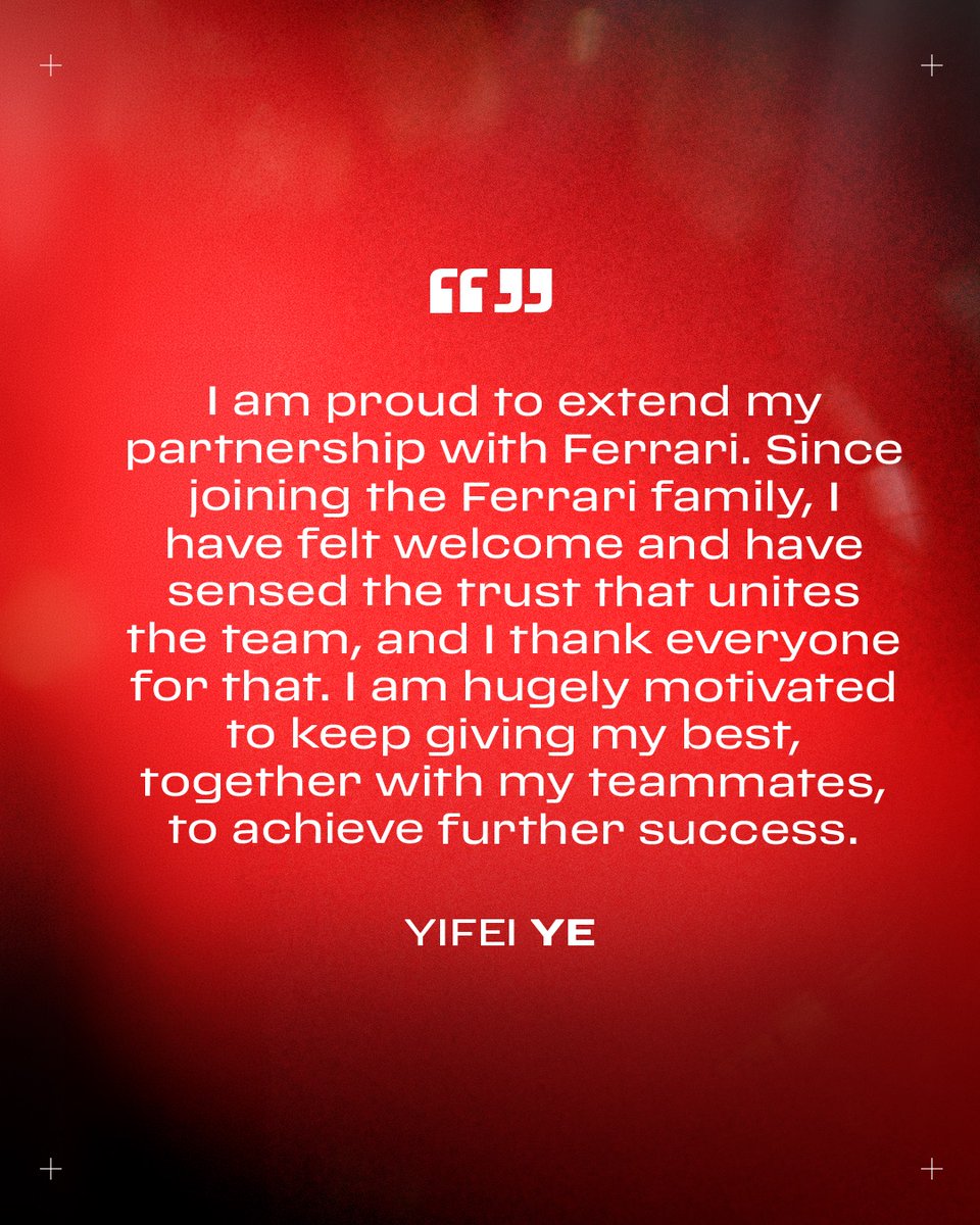 FerrariHypercar's tweet photo. Yifei Ye to continue as a Ferrari Official Driver 🤝

Ferrari confirms that the Chinese driver will continue as part of Maranello’s family, of which he has been a part since 2024.

Read more ➡️ https://t.co/8a87jNEqd5 

#FerrariHypercar #Ferrari499P #WEC https://t.co/1MOaFvw6gs