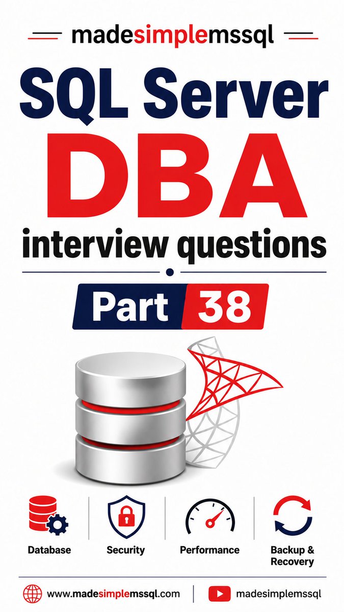 gsumita23's tweet photo. 💡Looking for easy-to-understand SQL Server (for DBA or developer) interview questions &amp; the latest best practices? 
Subscribe to MadeSimpleMSSQL &amp; take your database skills to the next level.

https://t.co/S6eEBJCBwc…

#TSQL #TransactSQL #SQLQueries 
#Database #Developer #DBA https://t.co/UB6mYAQDR3