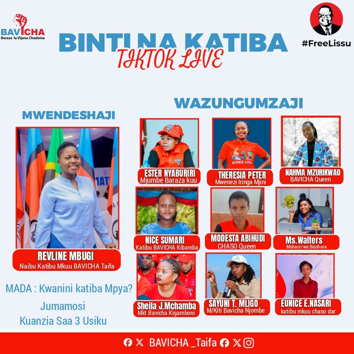 RevlineMbugi's tweet photo. Jumamosi hii kwenye BINTI NA KATIBA mada ni "Kwanini Katiba Mpya?"
Mabinti wote waliozungumza vipindi vitatu vilivopita wataidadavua kwakina mada hii.
Usikose kutufuatilia Kupitia Ticktock account ya BAVICHA Taifa. https://t.co/fOFpvldlTP