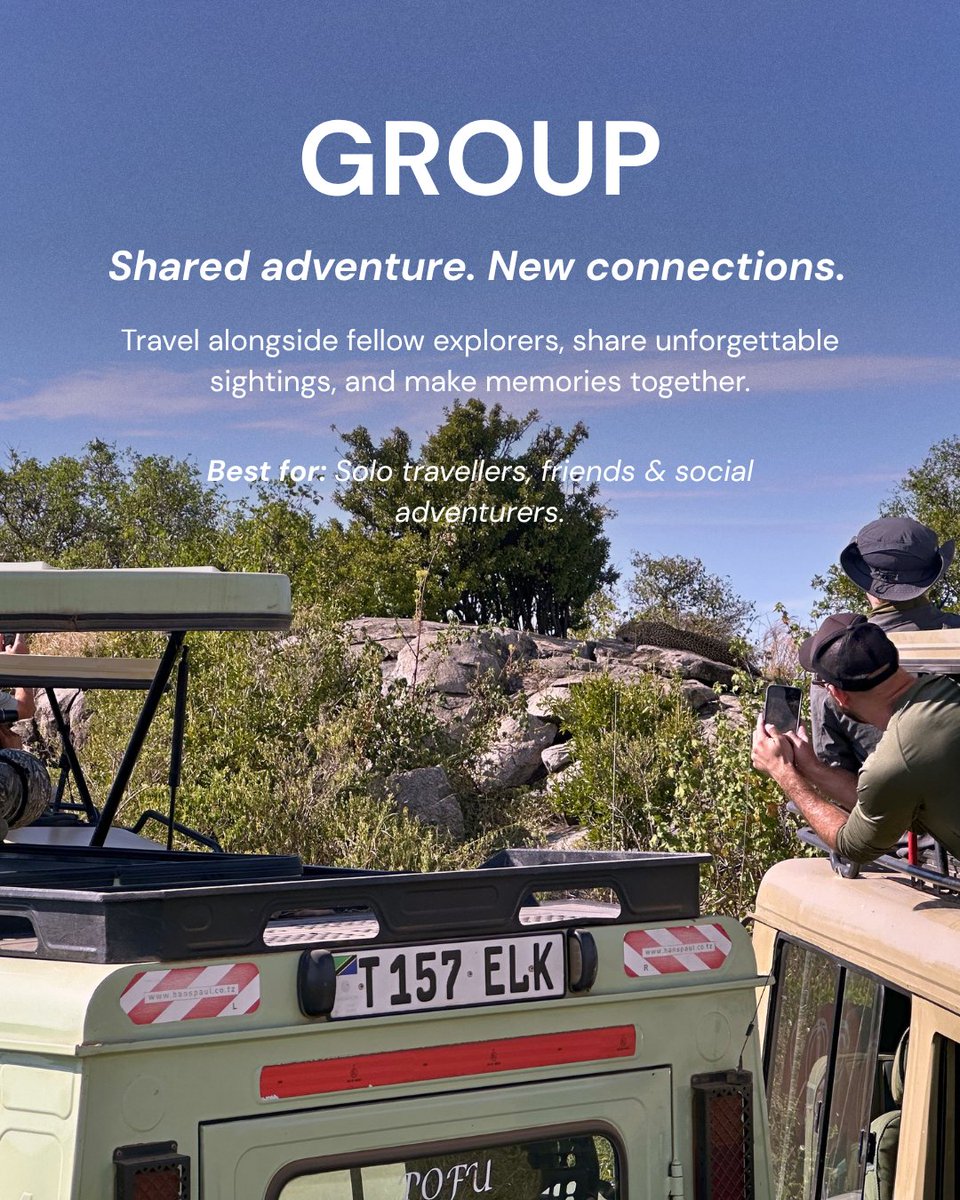 imarakileleni's tweet photo. Private or group safari?
Private = flexibility, personalised experiences & your own pace.
Group joining = shared adventures, new connections & unforgettable stories.
#ImaraKileleniSafaris #TanzaniaSafari #PrivateSafari #GroupSafari https://t.co/6oHtTzNWNG