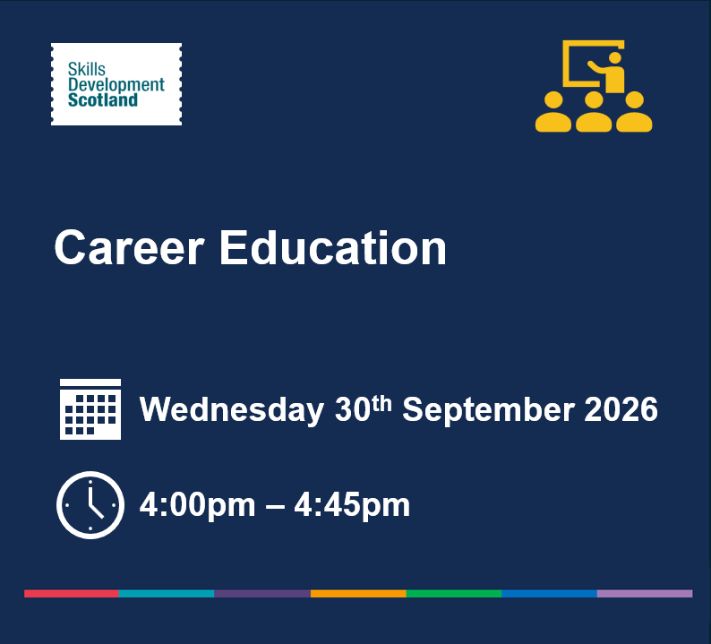 skillsdevscot's tweet photo. WEBINAR | 'Introduction to Career Education'.  

Places on this webinar are limited to educators currently working in Scottish education.

Register for your place here 🔗 https://t.co/6fwuHnyzA9 https://t.co/uUwTre7NRe