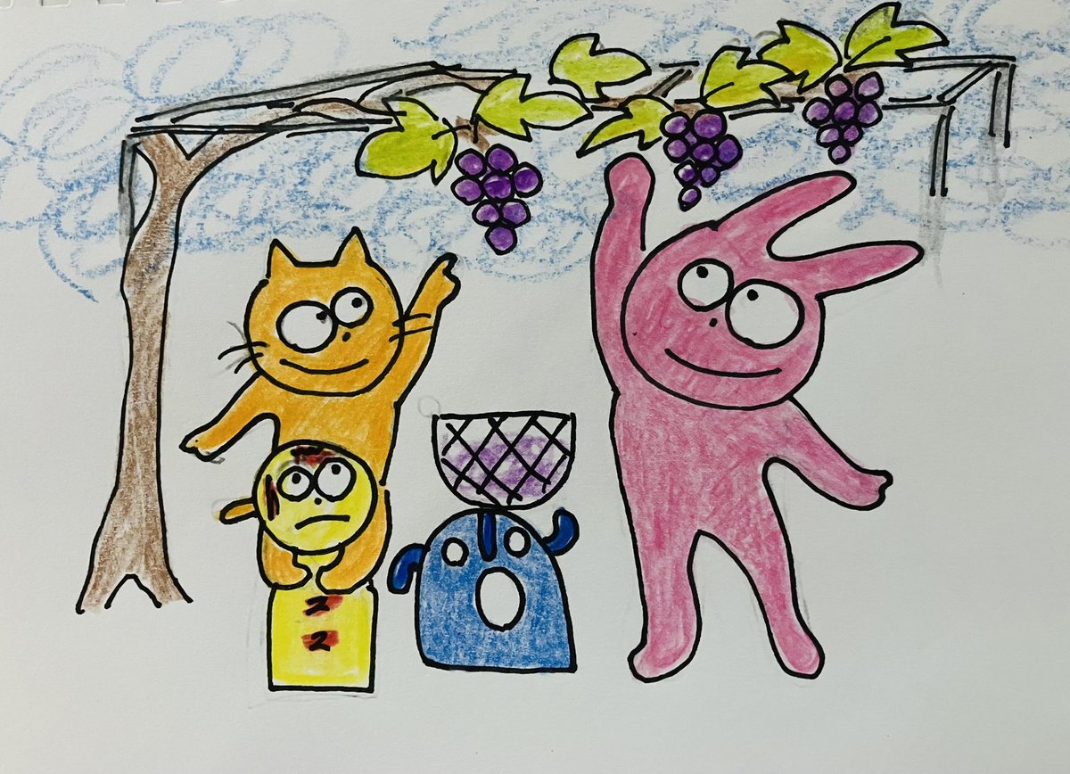taiga_dou's tweet photo. イラスト部　
秋になり　待ってました
ブドウ園にきました
いっぱい食べて
#イラスト好き　#うさぎ　#ねこ
#こけし　#はにわ　#色鉛筆 https://t.co/K8mZMH8Hs3