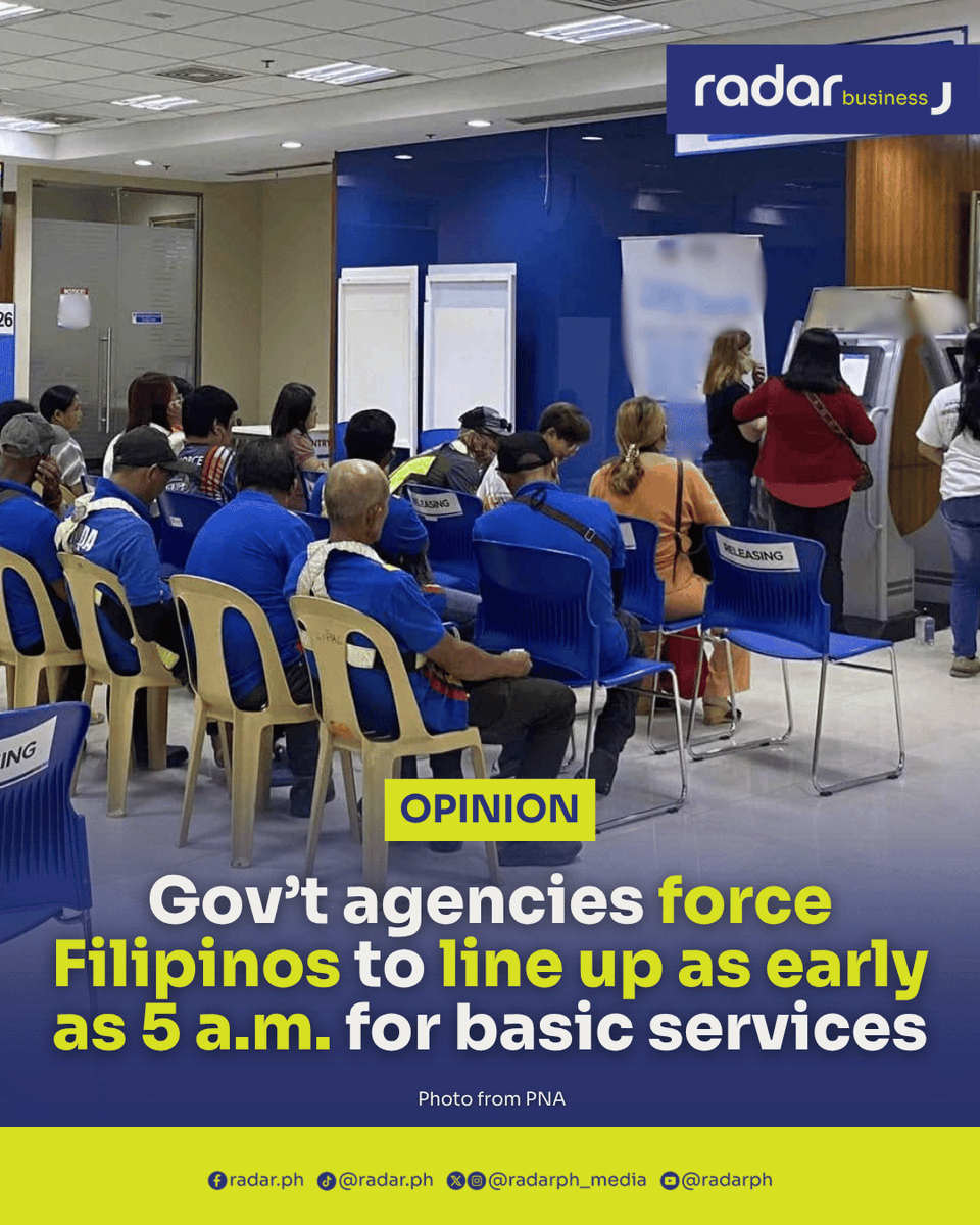 radarph_media's tweet photo. Government bureaucracy is going too far by turning many simple transactions into an endurance test.

Need to update your SSS information or acquire a Pag-IBIG Loyalty Card? You may still find yourself heading to a physical branch, filling out forms, lining up for hours, and waiting for your number to be called for something that could reasonably be done online.

Yet even then, there is no guarantee that you will get what you lined up so early for.

You arrive at 5 a.m. because some government offices have strict cutoffs. You surrender your ID and provide your personal information just to get a routing number.

You and dozens of other Filipinos line up at intake, move to processing, then go somewhere else for releasing. The cashier is often at another window, supposedly because separating these steps helps prevent fraud and corruption.

Before you know it, one transaction has become six or seven separate steps.

Government offices even need helpdesks to explain the process because the process itself is so confusing. And sometimes, that helpdesk becomes another stop in the transaction.

This is what happens when bureaucracy is designed around controlling every step instead of making the citizen’s experience as simple as possible.

The irony is that the Philippines has spent years talking about digital transformation, yet people are still asked for physical forms, handwritten information, and photocopies of documents they have already submitted to the government in the past.

Some government websites remain difficult to navigate, poorly maintained, or seemingly designed as digital bulletin boards rather than functional service platforms.

And when something goes wrong, the solution can be as absurd as being told to return another day because of a missing signature, misplaced punctuation, or some other tiny technicality.

This simply cannot be easy for the majority of working Filipinos who have already allocated time and filed leave for the supposed transaction, especially when government offices are closed on weekends in the first place.

Government exists to provide services. Citizens should not have to spend an entire morning navigating a maze just to access them.

The technology exists, but the government still struggles to redesign even common transactions in ways that do not involve wasting Filipinos’ time.

(✍🏻: John Lloyd Aleta)

#radarPHBusiness #radarPH