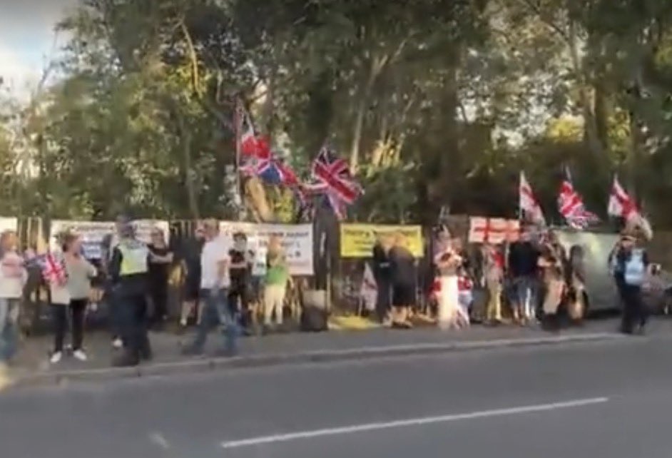 SimonHarrisMBD's tweet photo. Can we all just take a moment to congratulate the ‘patriots’ who turned up to protest at Firgrove Care Home in Burgess Hill, Sussex, after hearing online rumours that the building was due to be turned into accommodation for asylum seekers. 

One small problem though. It’s actually just being renovated and brought up to standard to become … a slightly more modernised care home.