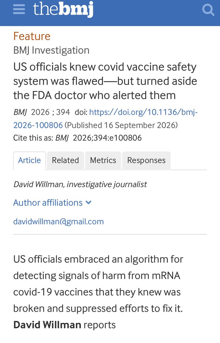 DrAseemMalhotra's tweet photo. BREAKING 🔥🔥🔥

‘US health officials knowingly relied on a compromised algorithm to detect signals of harm from mRNA covid-19 vaccines and silenced efforts to fix it’

‘Americans received unfounded assurances of the safety of the most widely used covid vaccines and were denied prompt warnings of potential harms’ 

Evidence accumulates of one of the greatest crimes against humanity this century 

Please acknowledge and act on this @realDonaldTrump 🙏

https://t.co/qAoJUYEPtk