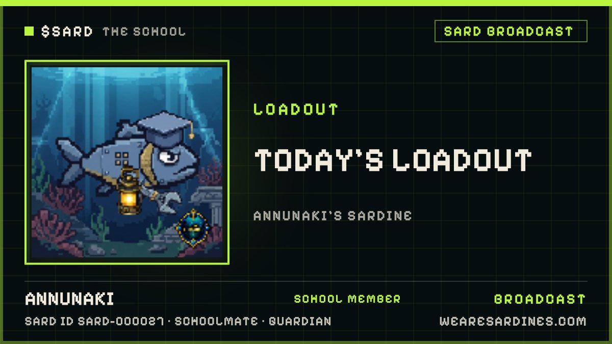 Djaf77's tweet photo. LOADOUT CHECK 🐟
Annunaki (SARD-000027) is running this look right now.
All of it earned.

Join the School 👉 @SardonRobinhood $SARD

https://t.co/5f0sdgRQ78 https://t.co/I6l9KaykpF