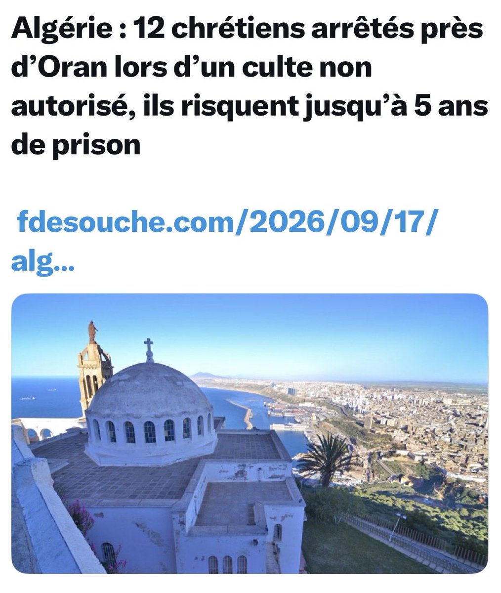 JefHugo99582's tweet photo. L’ALGÉRIE QUI TRAITE CHAQUE JOUR LA FRANCE DE PAYS RACISTE ET ISLAMOPHOBE, INTERDIT CHEZ ELLE TOUS LES CULTES NON-MUSULMANS ET JETTE EN PRISON LES CHRÉTIENS .. https://t.co/otjYnh8SYX