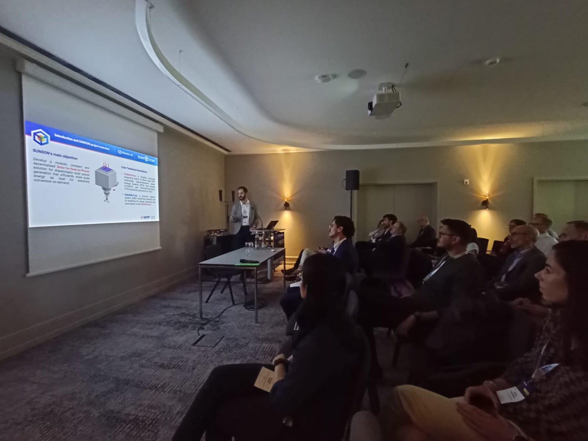SunsonProject's tweet photo. SUNSON at @IEA_SolarPACES 2026

We were pleased to present our work on the multidisciplinary optimisation of the SUNSON-BOX, an innovative high-temperature PCM-based Solar-to-Heat-to-Power solution.

#SUNSONProject #CSP #ThermalEnergyStorage #RenewableEnergy https://t.co/9N3ZSKhfov