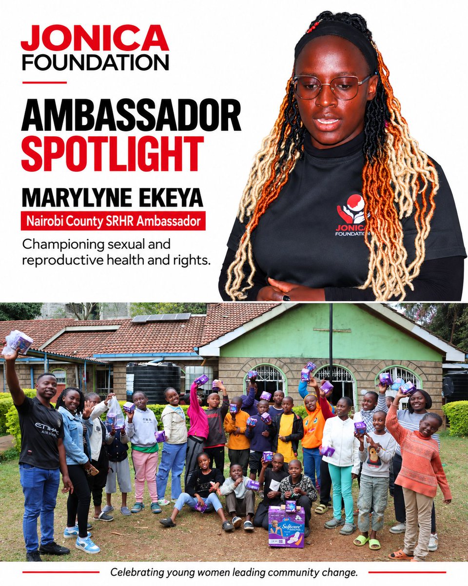 Jonica_F's tweet photo. 🌟 CSA's SPORTLIGHT: PART 1

In July 2026, @EkeyaMaryl46720 , our Nairobi County SRHR Ambassador, brought sexual and reproductive health conversations into schools, community spaces and regional advocacy platforms.

50 young people reached, including 30 young women equipped with SRHR information, alongside regional advocacy connecting young women across 5 African countries.

Here’s a glimpse of her work:
📍 Ruaraka school outreach: Delivered age-appropriate comprehensive sexuality education at a primary school, giving learners space to ask questions and access information.
❤️ Menstrual health awareness: With partnership from another organization and friends, engaged adolescent boys and girls at a children’s facility in discussions about menstruation, sexuality and health. Participants shared how much they valued having an open space to ask questions that had been on their minds.

🌍 Regional advocacy: Co-convened “The Bleeding Point” webinar with young women across five African countries. The discussions informed a communiqué for duty bearers to support legislation and policy development.

Her activities also brought attention to concerns about consent, menstrual health conditions and inadequate water, sanitation and hygiene facilities in schools.

Marylyne, thank you for bringing young people’s questions and experiences into these conversations. We’re proud to celebrate your contribution! 👏

@AMPLIFY_Girls @UNFPAKen  @EUinKenya @AU_WGYD @unwomenkenya  @okeyoakinyi9 @Softcare_Kenya 
#AmbassadorSpotlight #JonicaFoundation #SRHR #MenstrualHealth #YouthLeadership #NairobiCounty