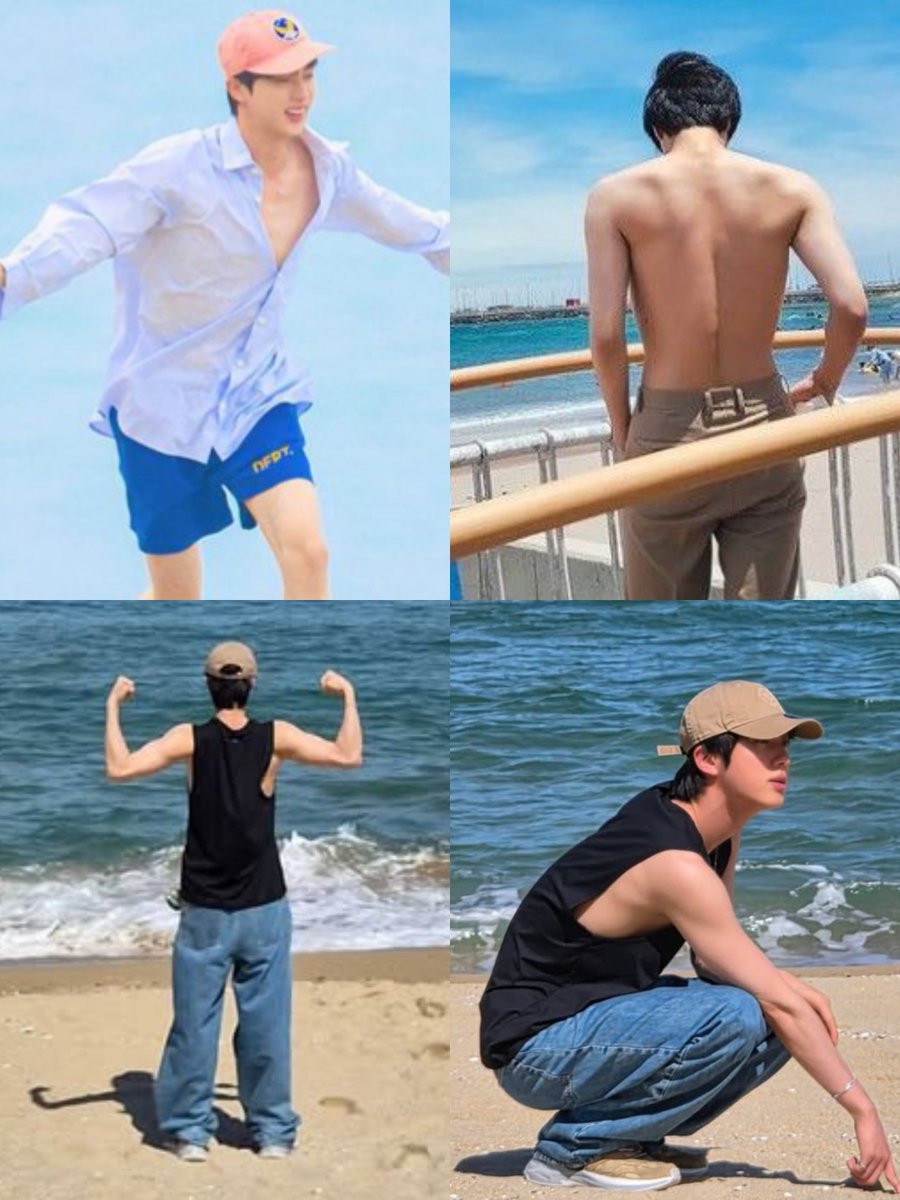 LoveHateHimMin's tweet photo. This is what happens when you let Jin go near sand and salty water https://t.co/Ic3h76jTb5