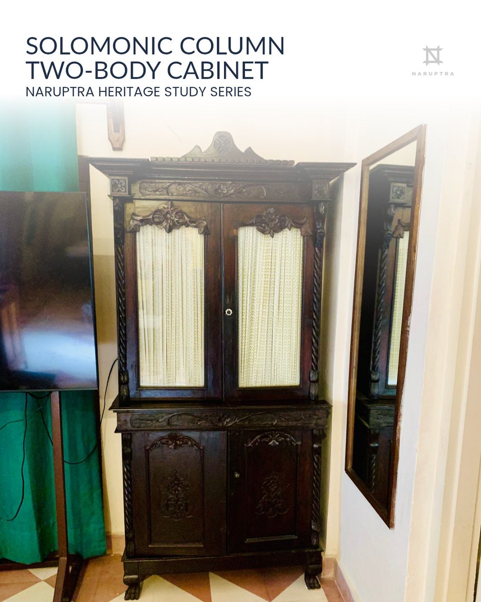 naruptra's tweet photo. Solomonic Column Two-Body Cabinet: Stacking casework architecture defined by spiraled pilasters, ornate crest carving, and glass upper doors backed by pleated textile. Masterclass in period joinery.
​
​#Naruptra #SolomonicColumn #TwoBodyCabinet #PeriodFurniture #InteriorDesign https://t.co/cDoJxVfxeL