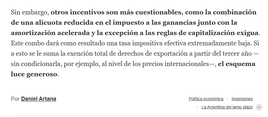 sebalacunza's tweet photo. Este último párrafo sobre el RIGI de Daniel Artana identifica el que será un (otro) problema grave en pocos años.