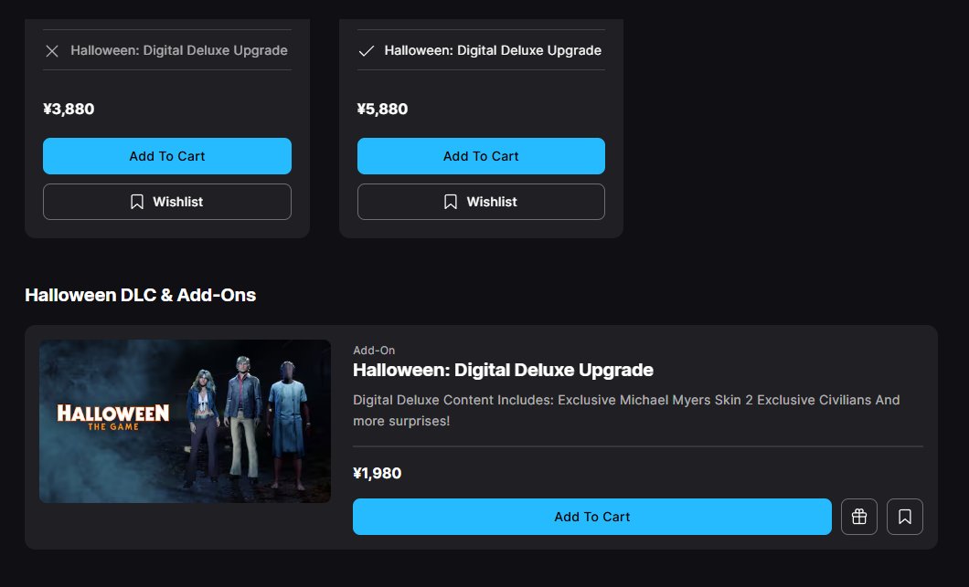 jgamesmascat's tweet photo. @HalloweenTVG Why is the base game on Steam the same price as the deluxe edition on Epic in Japan? That makes both Steam editions approx 2000 JPY more expensive. Isn't this also kinda against the spirit of Valve's pricing guidelines? https://t.co/8oG1z8zfUK