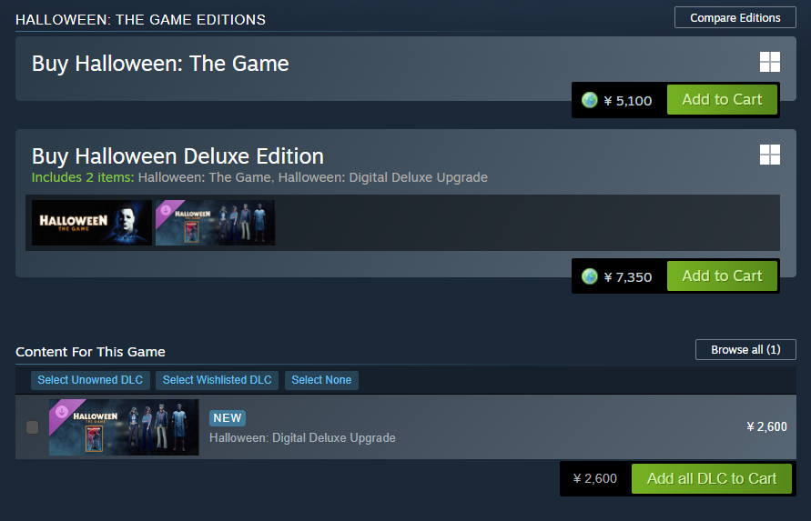 jgamesmascat's tweet photo. @HalloweenTVG Why is the base game on Steam the same price as the deluxe edition on Epic in Japan? That makes both Steam editions approx 2000 JPY more expensive. Isn't this also kinda against the spirit of Valve's pricing guidelines? https://t.co/8oG1z8zfUK