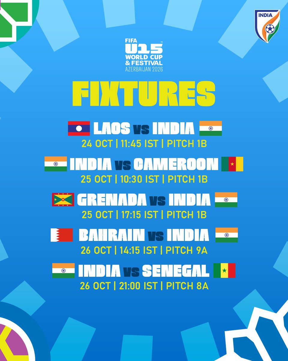 Siuuubiii's tweet photo. A new stage awaits the #BlueColts in Baku. 💙🇮🇳

India are set for the FIFA U15 World Cup &amp; Festival Azerbaijan 2026. 🇦🇿

#IndianFootball #u15fifaworldcup #india #football #aiff #kalyanchaubey #bibianofernandez #bluecolts #siuuubiii https://t.co/y0jkHJ5Rit