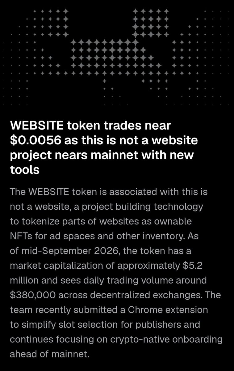 synicald's tweet photo. $WEBSITE dev has updated road map to prioritize on-boarding crypto publishers first. https://t.co/Eq9Q3kTC0W