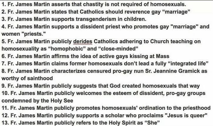 ProtecttheFaith's tweet photo. Fr James Martin's sodomitic heretical agenda

 endorsed by the Bergoglian popes nudge, nudge, wink, wink

James Martin remains a priest in good standing and is a consultor to the Vatican Dicastery for Communication, headed by EWTN's Maria Montserrat "Montse" Alvarado

H/T BrChristopher Pio