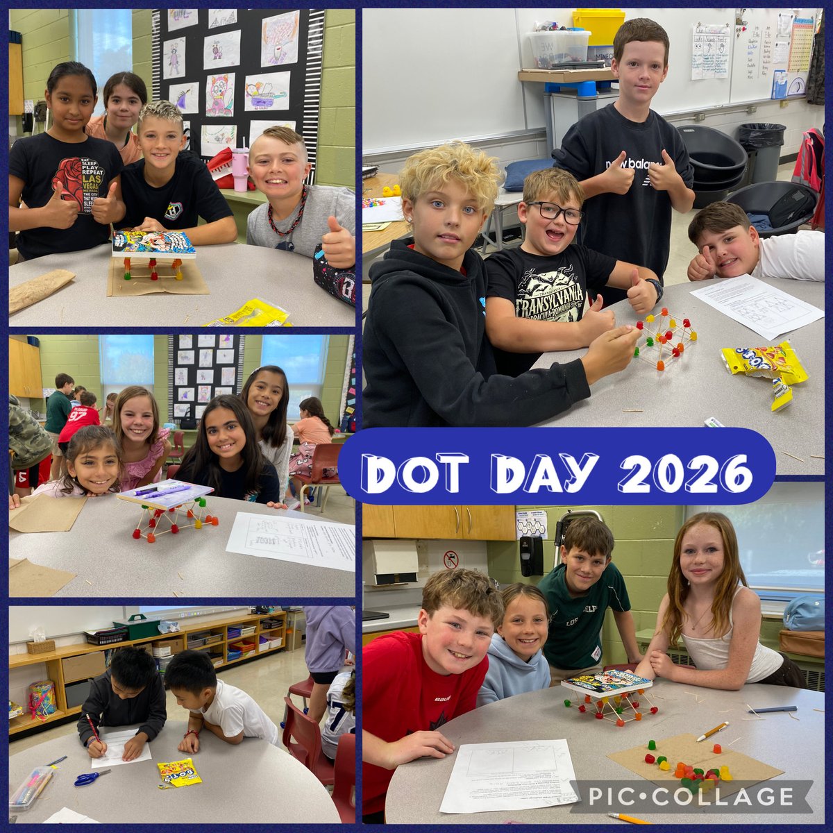 HFLearn's tweet photo. In an inspiring celebration of #DotDay, Grade 5 🦁’s embarked on a creative journey that combined collaboration and engineering principles. Harnessing their imagination, they used toothpicks and colorful dot candies to construct strong and stable structures. #ocsbScience https://t.co/oaCFn6fFT3
