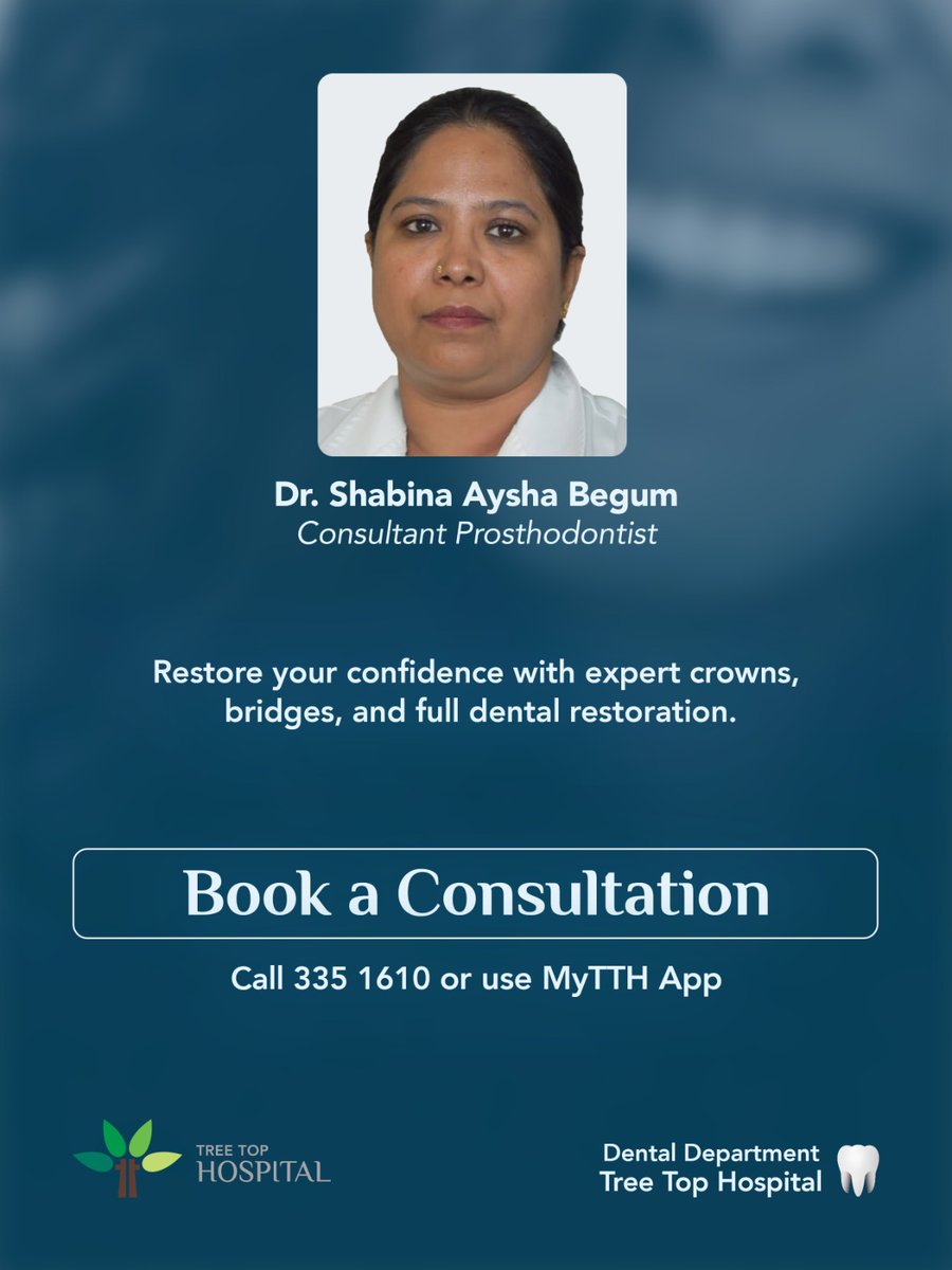 treetophospital's tweet photo. What is Prosthodontics? Restoring bite function, speech clarity &amp; facial aesthetics through custom tooth replacements.

Meet our specialist 👇
 https://t.co/Eu83Vq6Mvu
📞 335 1610 | MyTTH App

#Prosthodontics #TTH #ExcellenceinHealthcare https://t.co/RtkTylnAPq