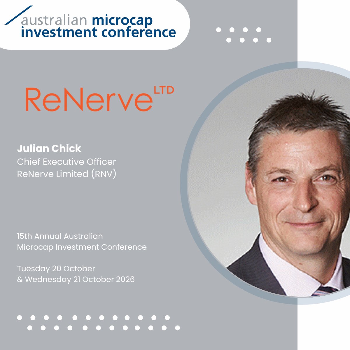 AusMicrocap's tweet photo. We are pleased to announce that @ReNerveLtd (RNV) will be joining us at the 15th Annual Australian Microcap Investment Conference! #AusMicrocap https://t.co/xnJxscQz5u https://t.co/DQ252it1b5