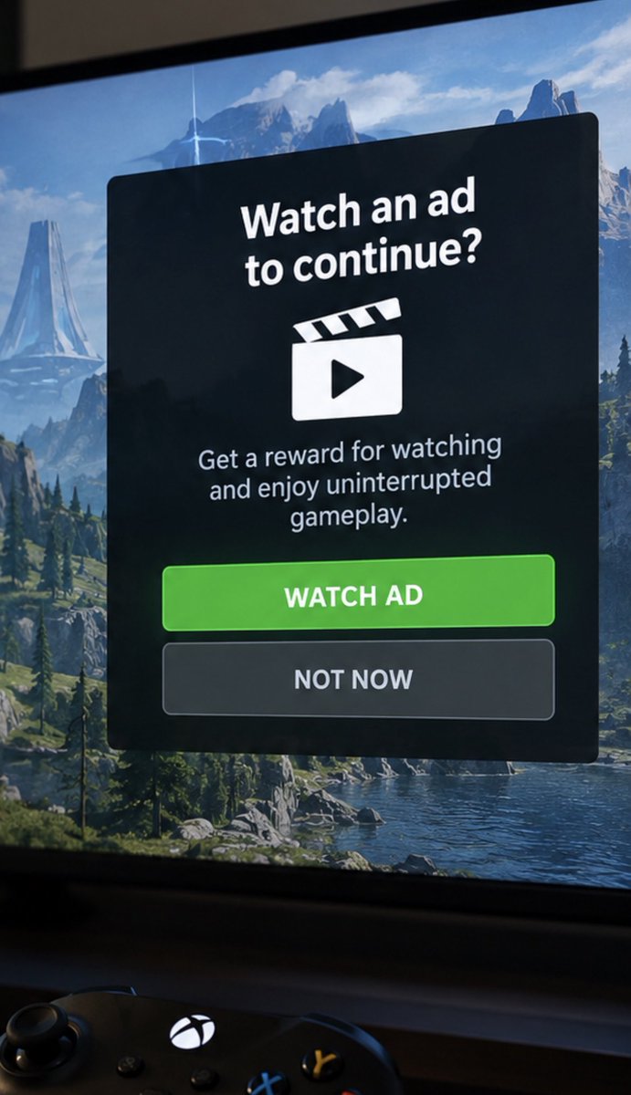 Pirat_Nation's tweet photo. Xbox may be exploring a new way to put ads into games.

A Microsoft patent published on September 3 describes a system that could detect natural breaks in gameplay, like finishing a level, and show an ad. 
Players could then get a reward, such as a period of uninterrupted gameplay.

It’s basically the “watch an ad, get a reward” system already common in mobile games.

Microsoft is already testing ad-supported cloud gaming, so this could be another piece of its bigger advertising plans.