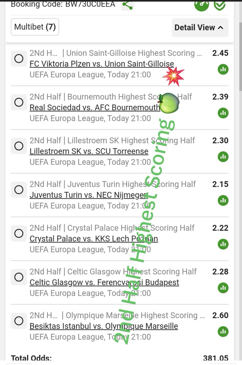 LeswiiSwaMina's tweet photo. Betslip CODE  : BW730C0EEA https://t.co/Q30zAjMOsD
2nd Half Highest Scoring 🍏💥

Kick OFF : 21;00 ⌚️ Odds-ON: 381 💯🫡 https://t.co/8SALxxoT8M