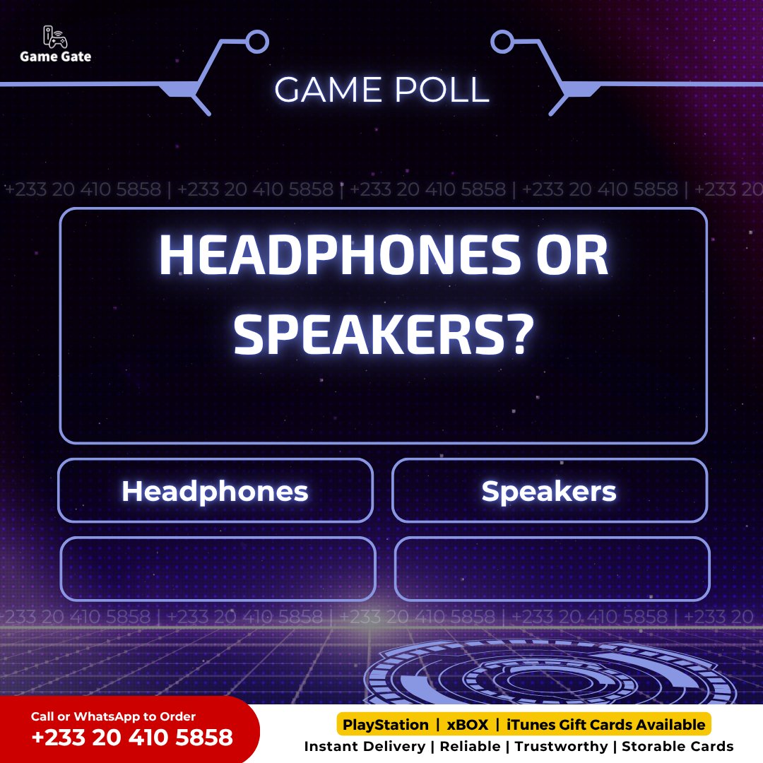 GameGateGh's tweet photo. 🎮 Headphones or speakers?
#GhanaGamers #GiftCards #PlayStationGhana #GamingGhana #PSNGhana #GiftCardGhana #NintendoGhana #XboxGhana #GhanaGaming #InstantDelivery https://t.co/MjDFkYPawj