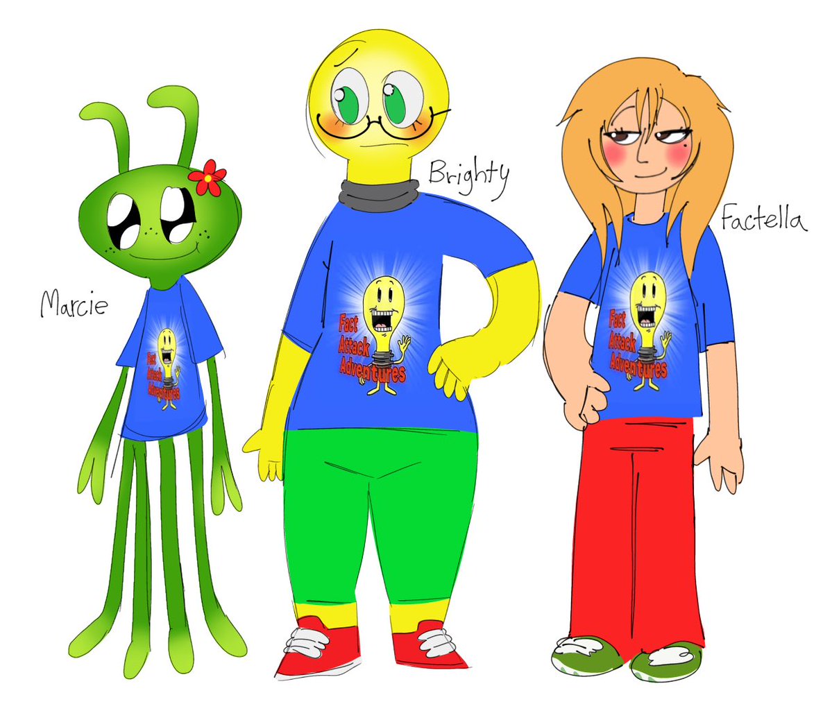 5100triple's tweet photo. In another universe, instead of Factella being the mysterious cousin - it would be Marcie or Brighty! Or perhaps it’s the same universe and the other two haven’t come to visit Martian or Lighty yet. :) #factattackadventures https://t.co/6ueW8nrSBL