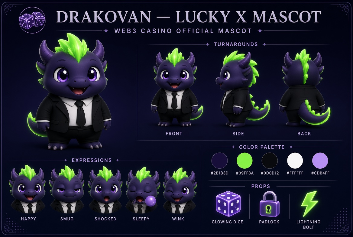 fasrerr546's tweet photo. @luckyx_game Introducing DRAKOVAN 🐉✨

The official lucky dragon of LUCKY X.
Chubby, confident, and always ready to bring fortune.

Dark purple body, neon green glow, formal suit — the perfect Web3 casino mascot.

@luckyx_game 
#LUCKYX #MascotContest https://t.co/WtV9URvBB2