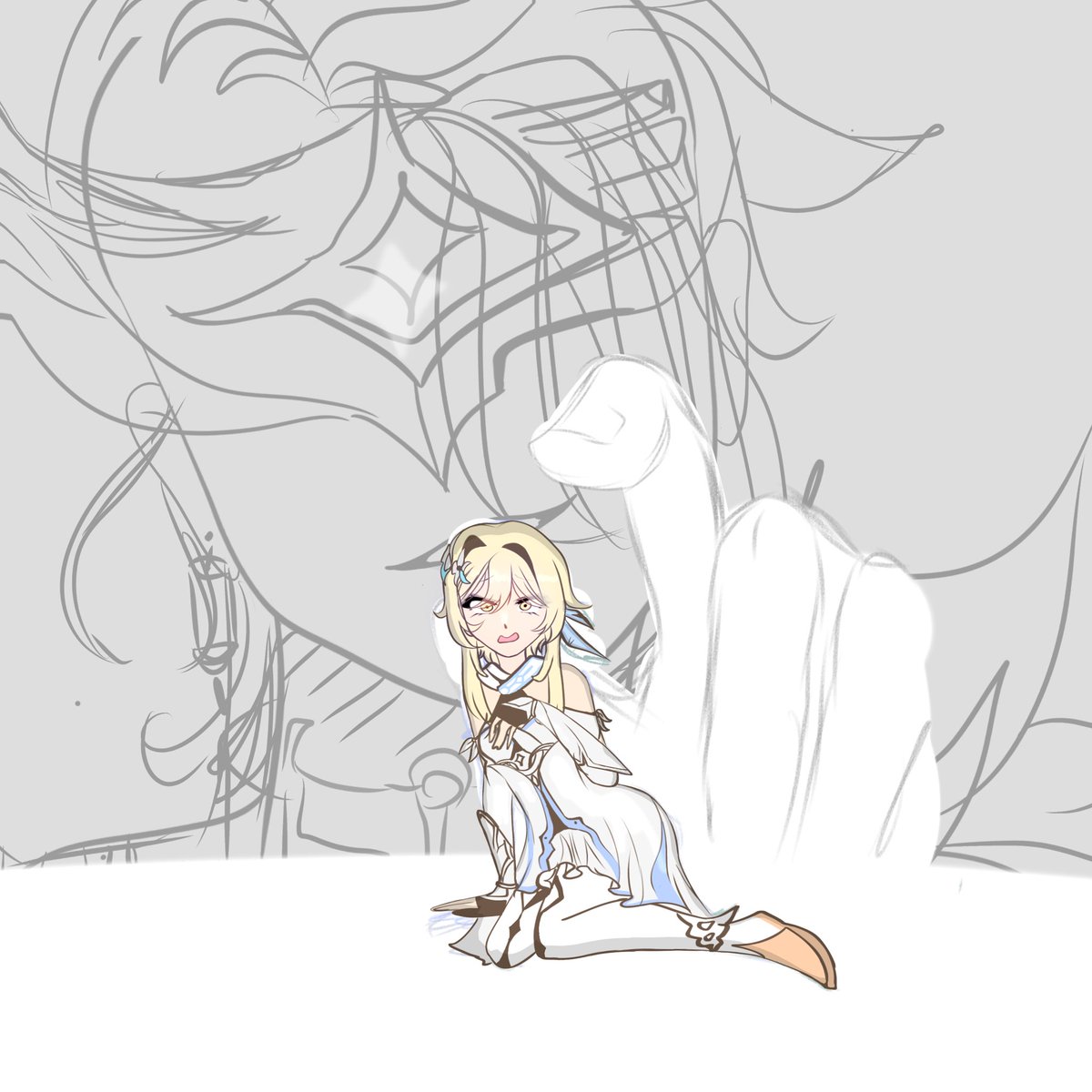 lyra___1's tweet photo. I bet my friend that I would finish this drawing if it gets 10 likes… even though I’ve stopped working it for 9 months #Lumine #Dottore #genchin #art https://t.co/OGe7LisYtu