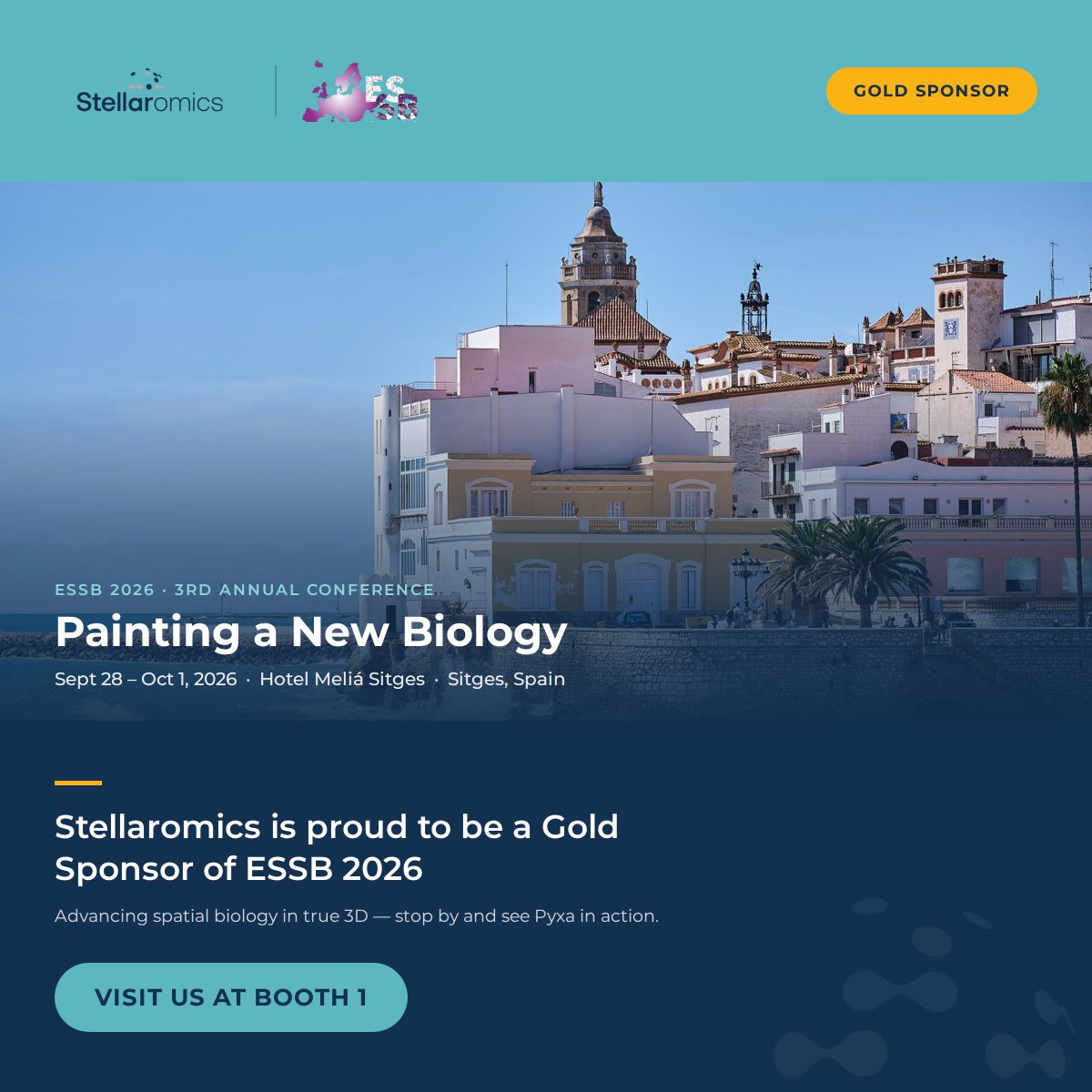 stellaromics's tweet photo. Stellaromics is proud to be a gold sponsor of the European Society for Spatial Biology meeting, coming up September 28 - October 1 in Sitges, Spain. Find us at Booth 1 to learn more about Pyxa, the only platform for true 3D spatial multi-omics.

#ESSB2026

https://t.co/J8nS5njrkO https://t.co/wllZ3oluvt