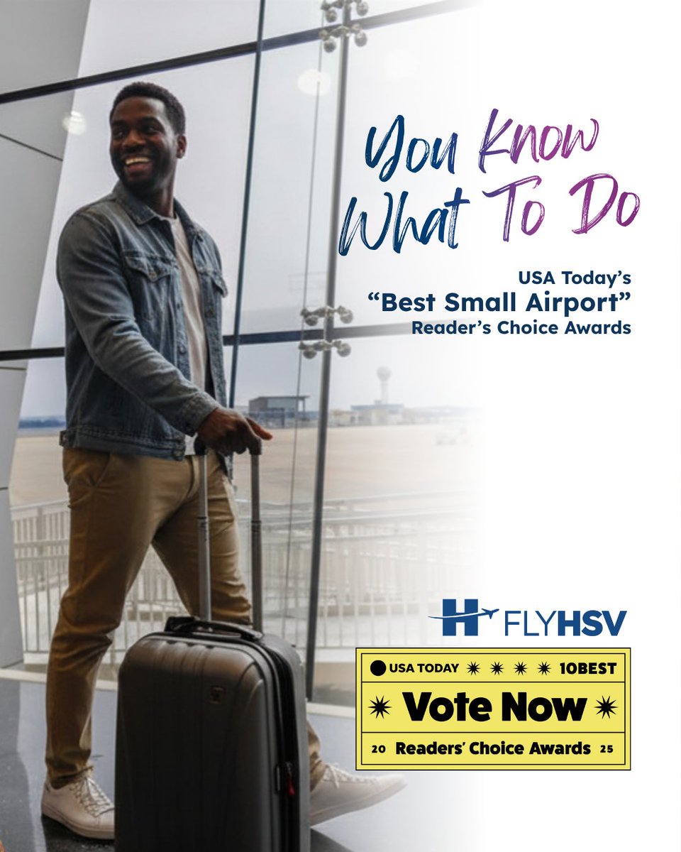 FlyHSV's tweet photo. You know what to do! Vote HSV for Best Small Airport!
https://t.co/YX5IqPi1uj

#FlyHSV #BestSmallAirport #VoteHSV https://t.co/uWKu2ti6pK
