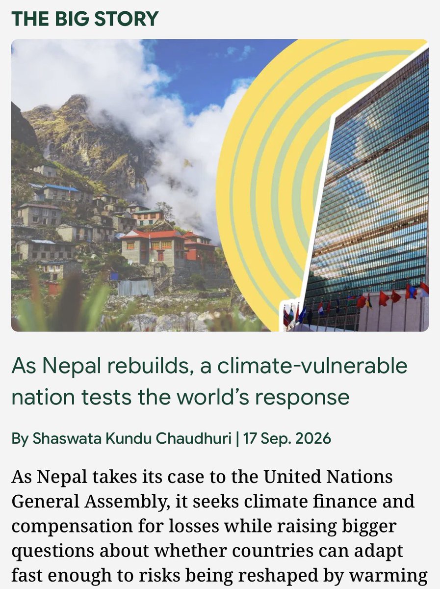 BhaskerTripathi's tweet photo. Nepal heads to @UNGABloxburg with a Q for the Global South: who pays when climate disasters overwhelm countries that contributed little to global warming?

@carboncopyinfo examines Nepal’s Loss and Damage fight and the science behind the disaster.

https://t.co/u4vyYdc3AF https://t.co/IVhbNq6jrk