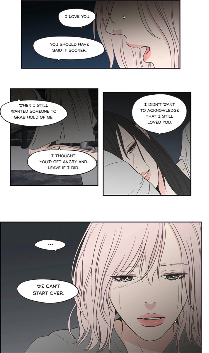 FoxyLuvQueenBee's tweet photo. Ch.64 (part 2) is exactly why I will forever be a Seju apologist because THIS woman finally says everything she should’ve said years ago, only to realize she arrived at the conversation too late. 😭🩷

She isn’t asking Sumin to forget what happened. She isn’t pretending she did nothing wrong. She knows exactly what she did and wishes she could go back and change it.

That’s Seju looking at the past and thinking, if I had another chance, I would do it differently.

And then she finally says the words she spent years struggling to say:

“I love you.”

NO DEFLECTION.
NO SARCASM.
NO HIDING.

Just “I love you.”

And Sumin’s response?

“You should have said it sooner.”

THAT LINE DESTROYS ME.

Because Seju’s biggest problem was never that she didn’t love Sumin.

She loved her so much that she was terrified of losing her.

When Sumin needed Seju to hold on, Seju thought holding on would make Sumin angry and drive her away.

So she let go.

She thought giving Sumin freedom was protecting their relationship.

Meanwhile Sumin was basically screaming internally, “WHY AREN’T YOU STOPPING ME?”

THEY WERE BOTH TERRIFIED AND BOTH WAITING FOR THE OTHER PERSON TO SAY IT FIRST😭

And then Sumin drops the most devastating confession:

“I didn’t want to acknowledge that I still loved you.”

EXCUSE ME???

So Seju spent all those years thinking she had lost Sumin…

only to find out Sumin was still fighting against her own feelings for her.

The love wasn’t dead.

It was buried under resentment, guilt, fear, pride, and everything they had done to each other.

And Seju just goes silent.

Because what is she supposed to say to that?

“I knew you loved me”?
“Then come back”?
“You should have told me”?
There is literally nothing left to say.

She can’t bargain with time anymore.
She can’t undo what happened.
She can’t go back to the moment where everything broke and choose differently.

And then Sumin says they were “cowards that never even ended things properly.”

THAT is the tragedy.

Not “we never loved each other.”
Not “you meant nothing to me.”
Not “I stopped loving you.”

They loved each other.

They were just terrible at confronting what that love actually required from them.

And YES, Seju made huge mistakes. I will never pretend she didn’t.

But Ch.64 makes the “Seju didn’t care” reading impossible for me.

THIS WOMAN WANTED TO GO BACK.

She wanted another chance.
She wanted to fix what she broke.
She finally admitted she loved Sumin.
She finally admitted she had been afraid.

And Sumin finally admitted she still loved her too.

THE TIMING IS THE TRAGEDY.

Seju didn’t lose Sumin because there was no love.

She lost her because by the time she finally learned how to say “please stay,” ten years of damage had already happened.

And THAT is why “you should have said it sooner” is basically Seju’s entire tragedy compressed into one sentence.

She loved Sumin.
She was afraid.
She made mistakes.
She let go when she should’ve held on.
And when she finally learned to hold on…
Sumin had already learned how to let go. 🩷

Unapologetically,
Seju Apologist 🦊

#BaekSeju #Seju #Sumin #WDTFS #WhatDoesTheFoxSay #SejuApologist #manhwa #manga #webtoon #WLW