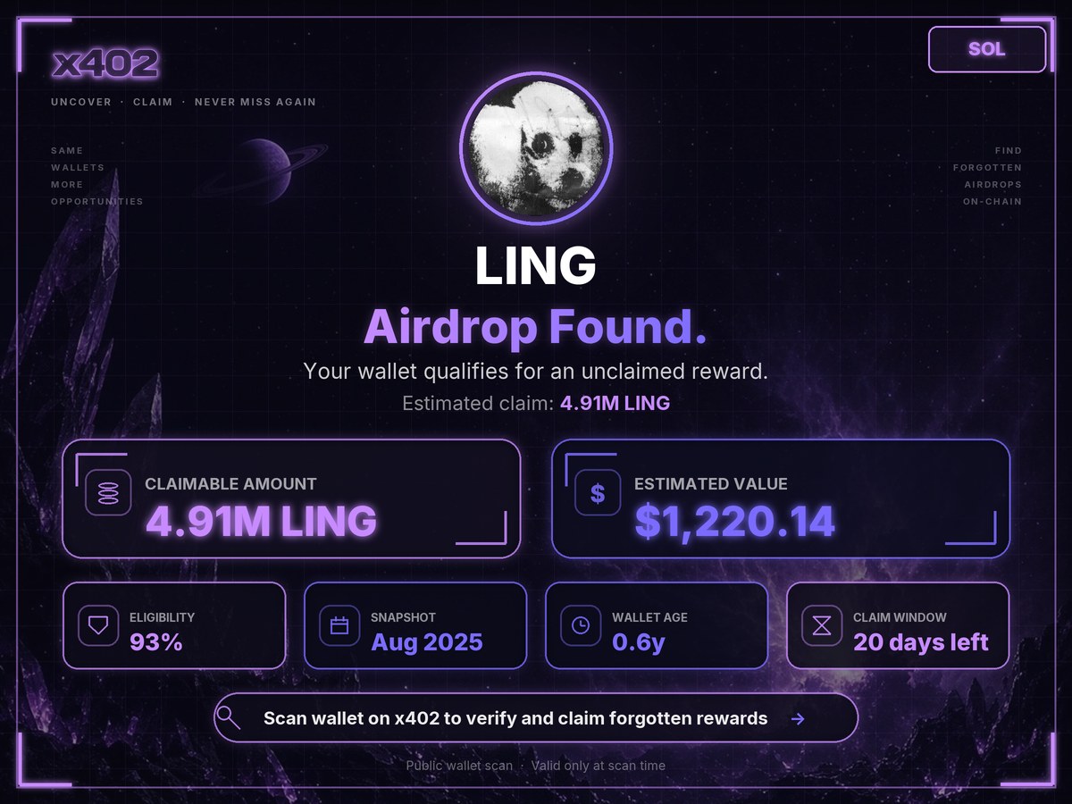 mjoshy08's tweet photo. $LING holders, mine sat uncl​aimed since Аug 2025. x402 found 4.91M LING.

2M2mndufdKUx4msNNCBCMdPsH4f3ueEi9PxAfyHemoon
Report ao5mg8

https://t.co/jFWaWYYcH1 https://t.co/NVFo8detuU