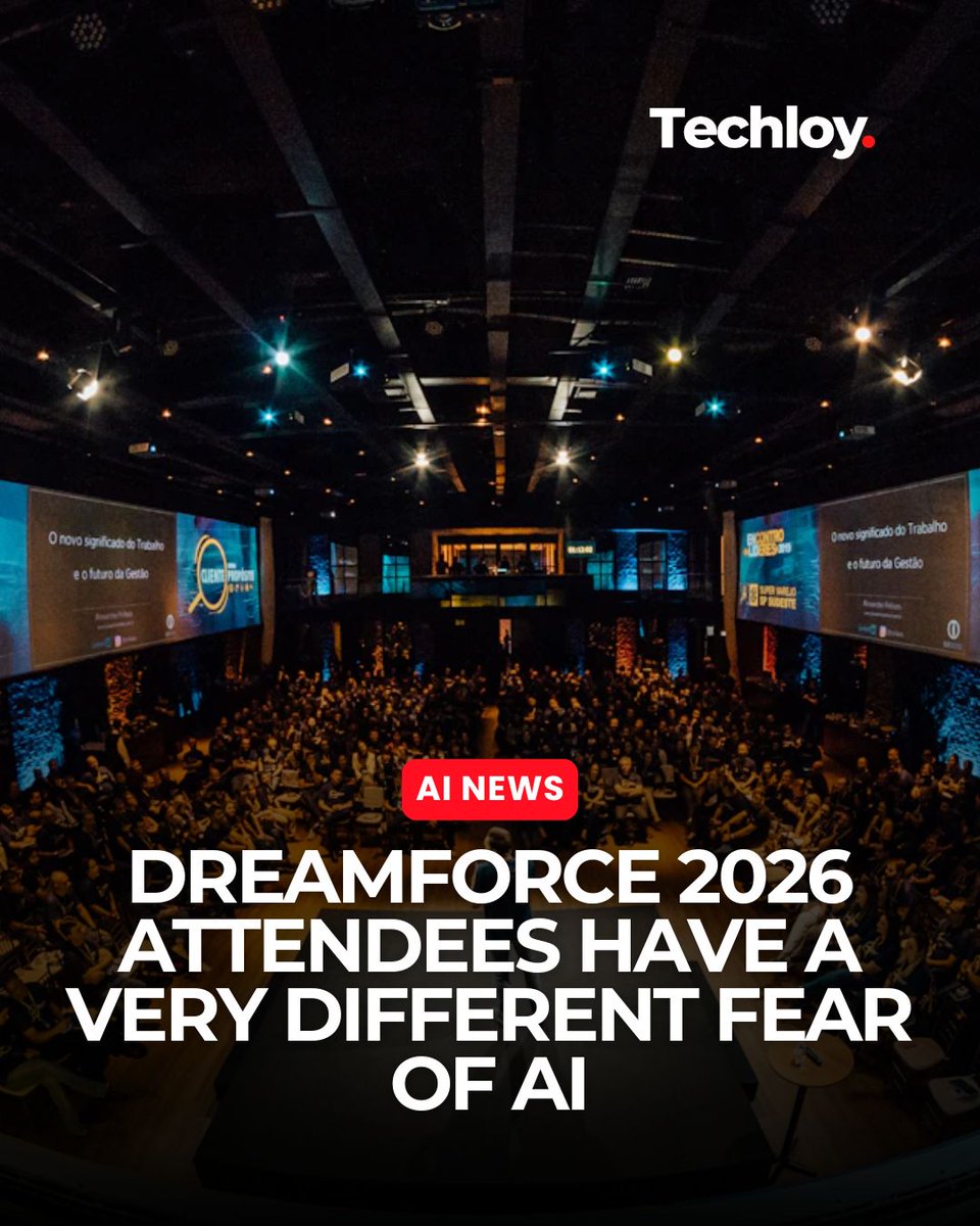 techloy's tweet photo. Everyone’s talking about AI taking over the world. But at Dreamforce 2026, people had much more immediate concerns.

Jobs. Mental health. Privacy. Deepfakes. Data centres driving up electricity demand. And how hard it’s becoming to escape AI.

For many attendees, the AI apocalypse feels distant. The changes happening around them right now don’t.

Here’s what they had to say 👇
https://t.co/ZmDlh4fQhS

#AI #Dreamforce2026 #ArtificialIntelligence #Tech #AIJobs