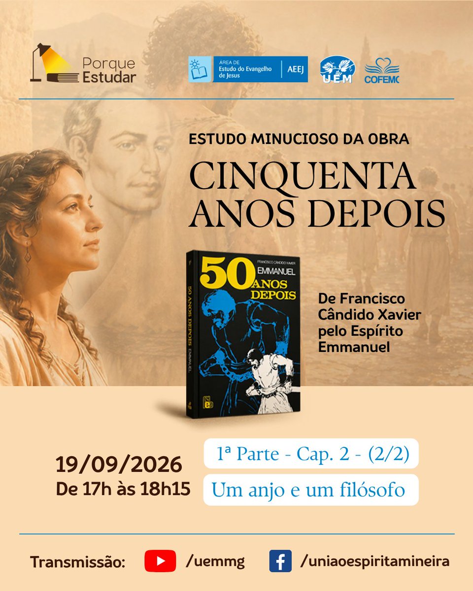 uemmg's tweet photo. Hoje, 19/09, às 17h, estudo da obra Cinquenta Anos Depois

📝 Leitura: 1ª Parte - Capítulo II - Um anjo e um filósofo (2/2)

📲Youtube: https://t.co/H3eHGP9h5l

#uemmg #espiritismo #emmanuel #chicoxavier #50anosdepois https://t.co/lK6sAJp75l