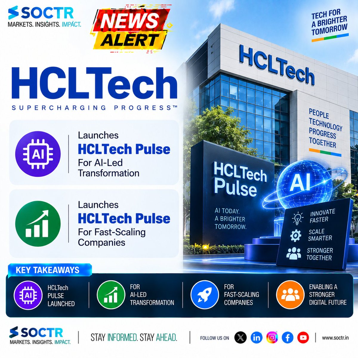 MySoctr's tweet photo. 🚨 NEWS ALERT | HCLTECH

HCLTech launches HCLTech Pulse to accelerate AI-led transformation and support fast-scaling companies — strengthening its focus on AI-driven growth and digital innovation. 🤖📈

#HCLTech #HCLTechnologies #AI #ArtificialIntelligence #DigitalTransformation #TechNews #Technology #AIFuture #Innovation #ITStocks #IndianStocks #StockMarket #MarketNews #NSE #BSE #SOCTR