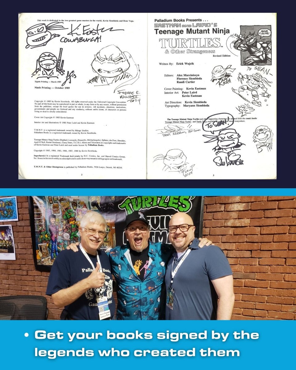 PalladiumBooks's tweet photo. Palladium is hitting the road for Granite State Comic Con, Sept. 18–20!

We’re bringing TMNT® &amp; Other Strangeness Redux, After the Bomb, Rifts® and more—plus an incredible lineup of TMNT legends and comic creators.

See you in New Hampshire!

#TTRPG #TMNT #GSCC #Cowabunga https://t.co/BpnGxGCGiu