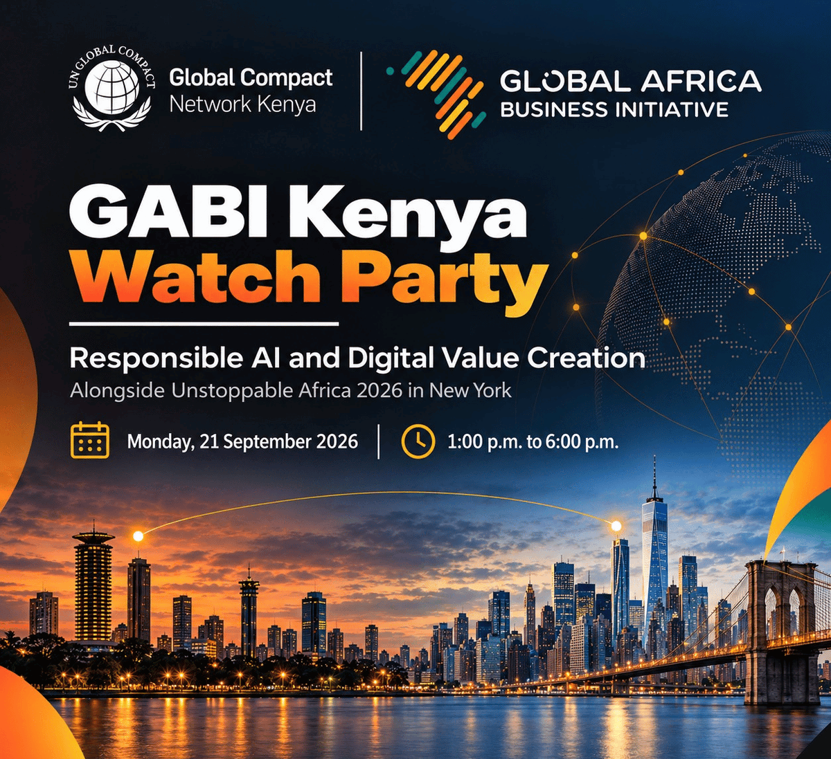 GlobalcompactKE's tweet photo. Nairobi meets New York for a conversation on the future of Africa’s digital economy.

On Monday 21 September, Global Compact Network Kenya will convene the GABI Kenya Watch Party, a local activation alongside the @GlobalAfricaBiz  Unstoppable Africa 2026 convening in New York. https://t.co/5NcISdNzHE