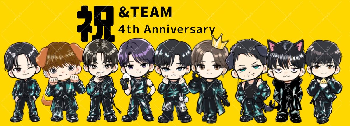 mukeirei's tweet photo. 先日、友人の好きな＆teamのファンアートを描きました〜（背景の文字などは友達がデザイン！）
4周年おめで��うございます🎊
ベルーナドーム公演も連れていってもらい、凄かった‼︎

インスタにそれぞれのイラスト載せました📸
#andTEAM #イラスト https://t.co/oNA1jqul8L